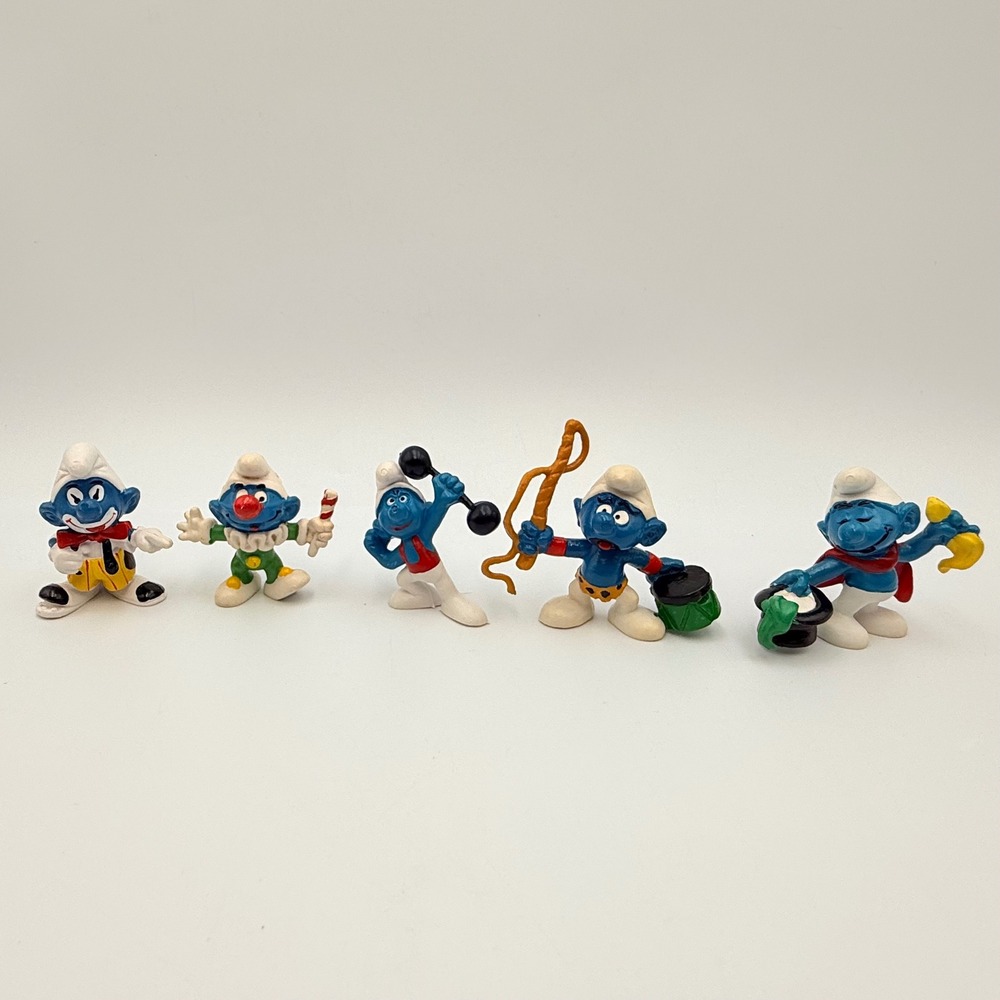 Vintage Schleich Peyo Smurfs Circus Figure Lot 1970s Hong Kong PVC 5pc